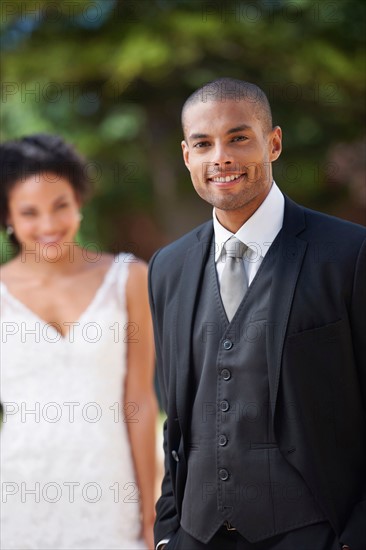 Portrait of newlywed couple