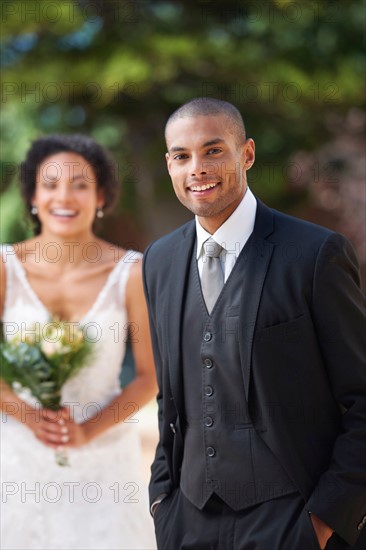 Portrait of newlywed couple