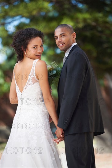 Portrait of newlywed couple