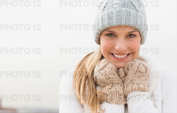 Portrait of woman in winter clothing.