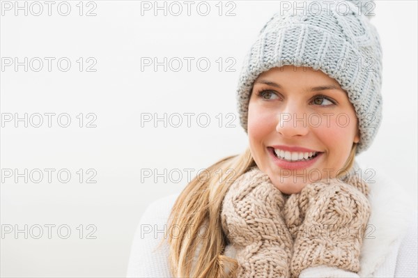 Portrait of woman in winter clothing.