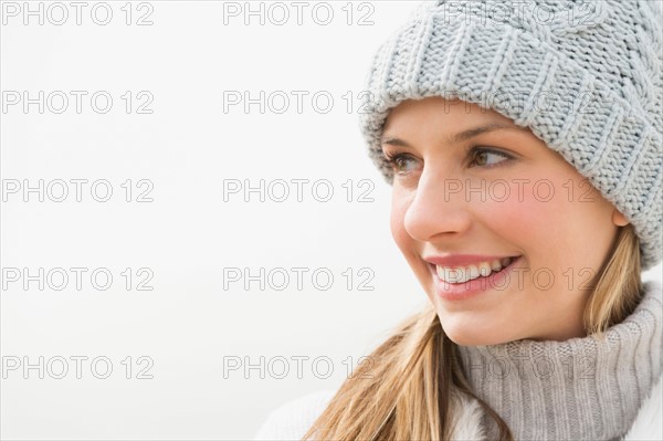 Portrait of woman in winter clothing.