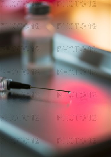 Close up of syringe, studio shot.