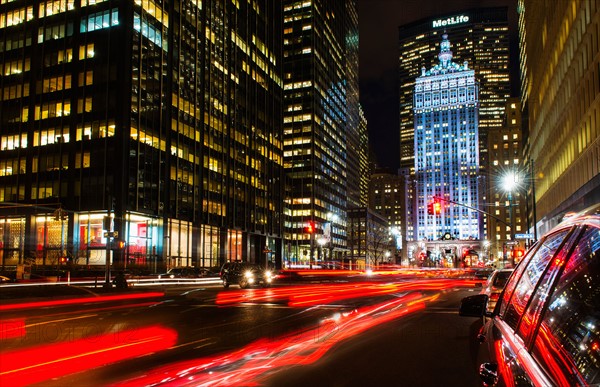 Park Avenue at night. USA, New York State, New York.