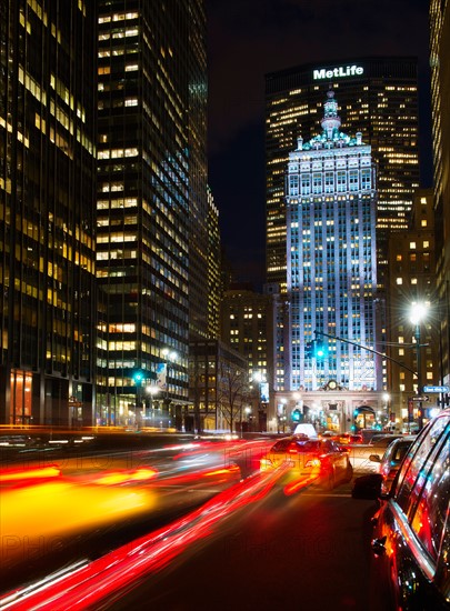 Park Avenue at night. USA, New York State, New York.