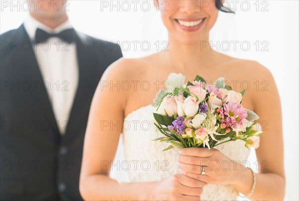 Close up of newlywed couple.