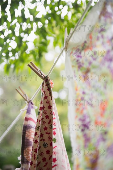 Laundry hanging on garden rope