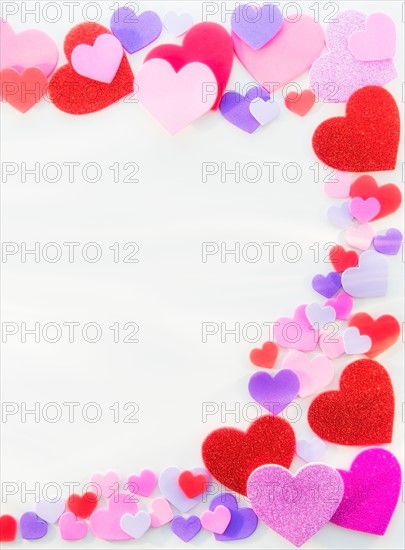 Studio Shot of foam hearts on white background