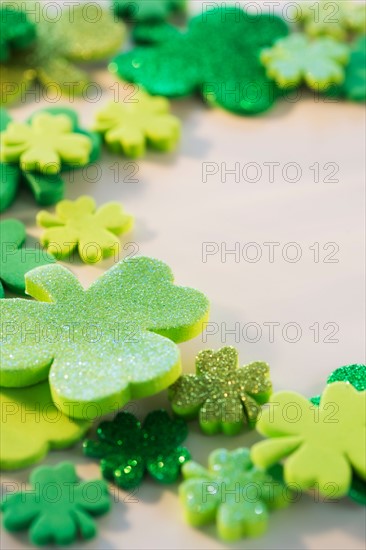 Studio Shot of green foam clovers