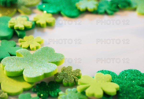 Studio Shot of green foam clovers