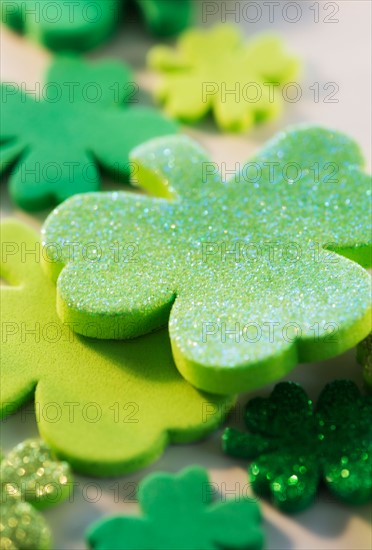 Studio Shot of green foam clovers