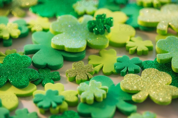 Studio Shot of green foam clovers