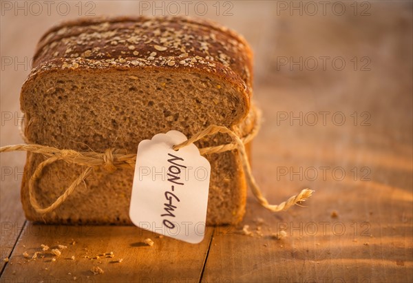 Studio Shot of bread slices tied with string