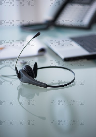 Close-up of headset on desk