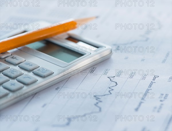 Studio Shot of calculator and paper material