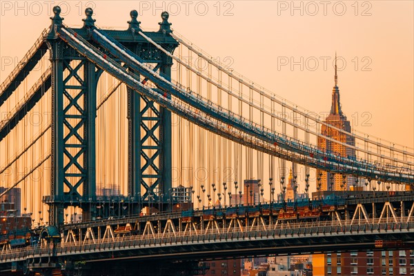 Manhattan Bridge with Empire State Building. New York City, New York.