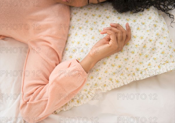 Elevated view of woman sleeping