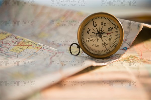 Studio Shot of maps and compass