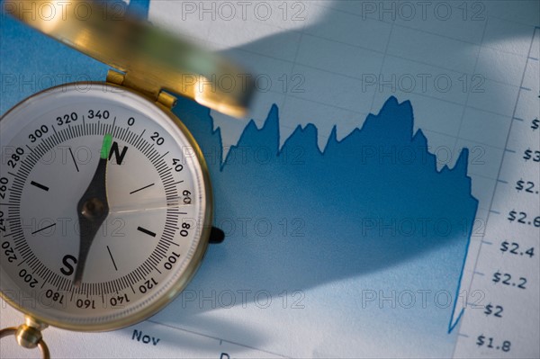 Studio Shot of financial graph and compass on top