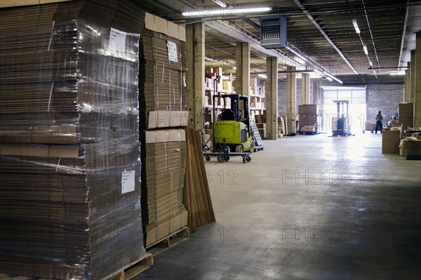 Forklift in warehouse