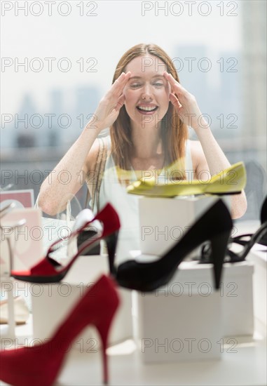 Woman shopping for shoes.