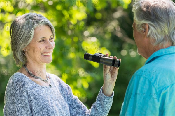 Central Park, New York City. Senior couple in park.