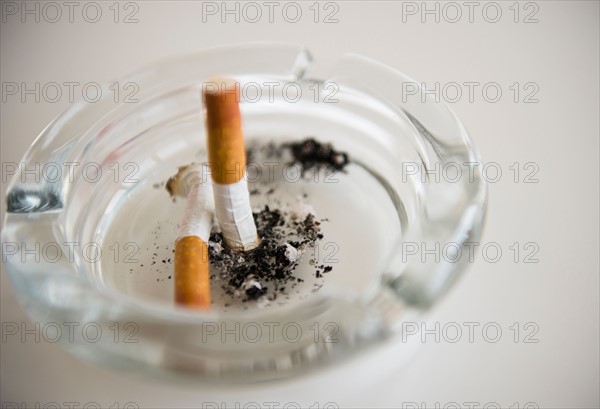 Studio Shot of cigarette butts in ashtrey