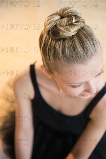 Elevated view of teenage (16-17) ballet dancer