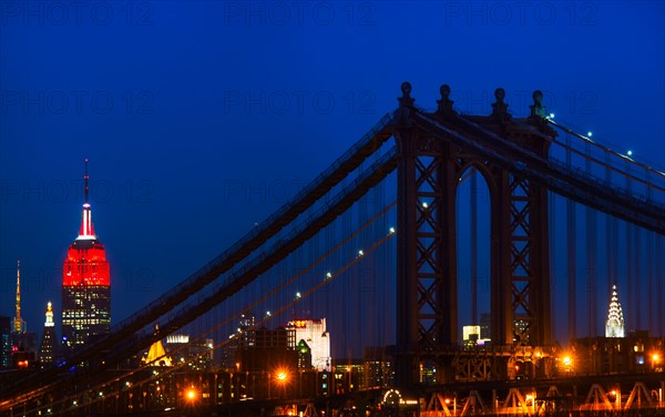 Williamsburg Bridge and Empire State Building at night