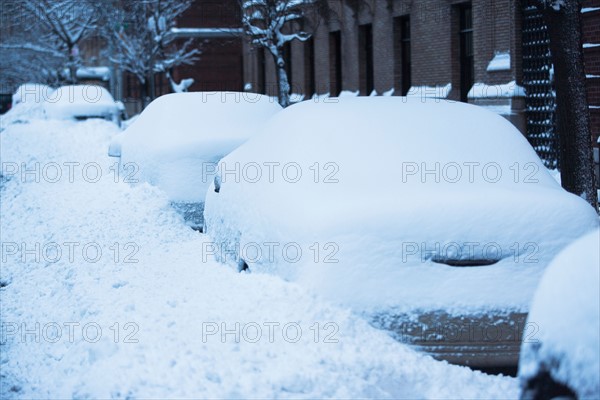 Cars covered by snow