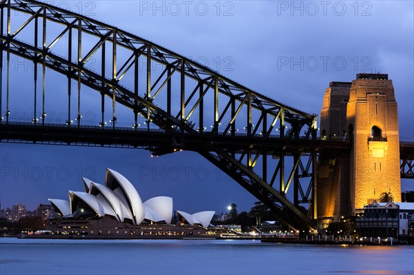 Cityscape view of bridge and Opera House