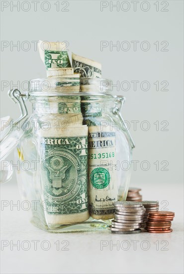 Studio shot of savings in jar.
