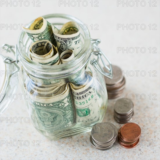 Studio shot of savings in jar.