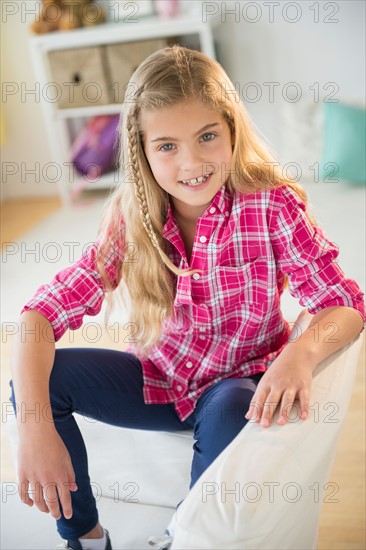 Portrait of smiling blonde girl (8-9)