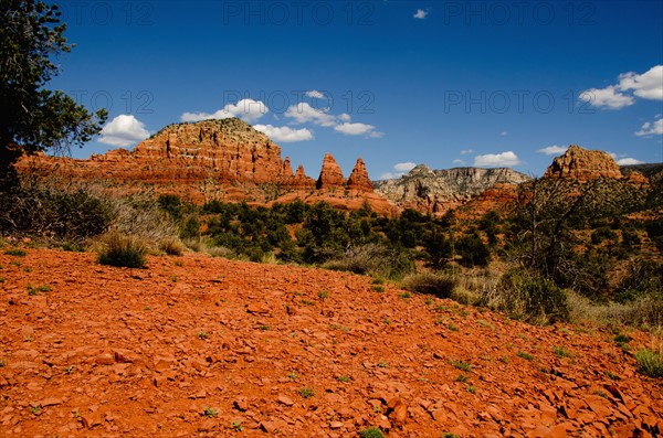 View of desert and red rocks