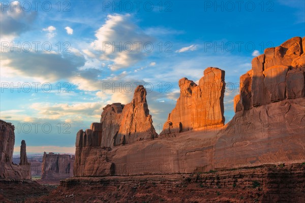 Eroded rock formations at sunrise