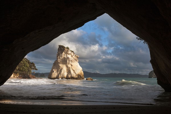 Moody sky over rock formation