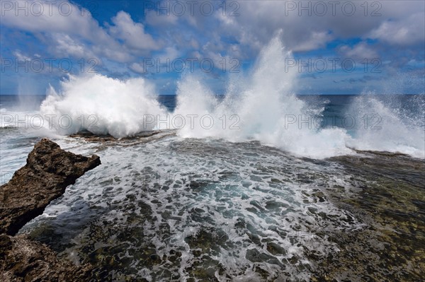 Wave crushing on rock