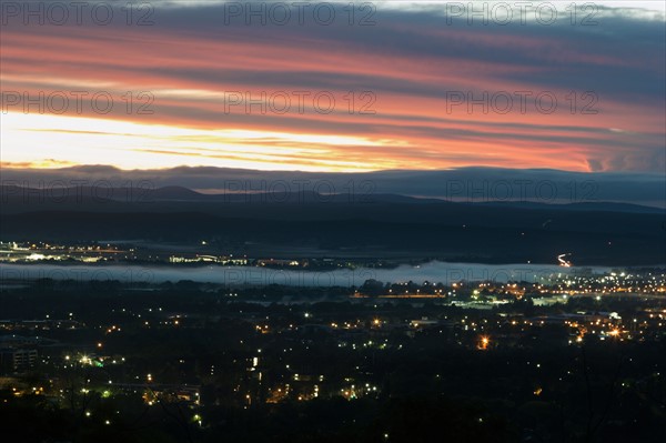 Aerial view of downtown during sunset