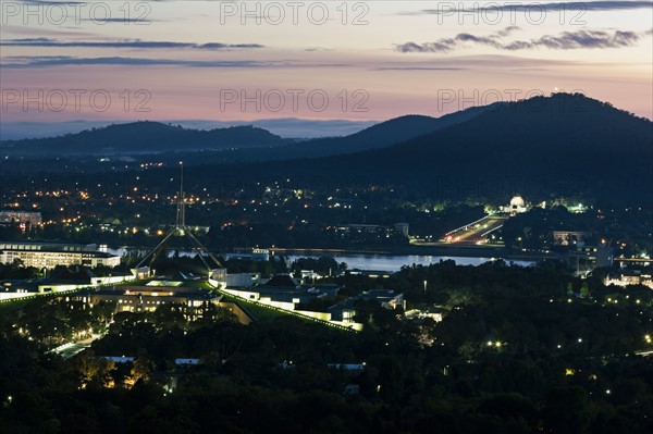 Aerial view of downtown during sunset