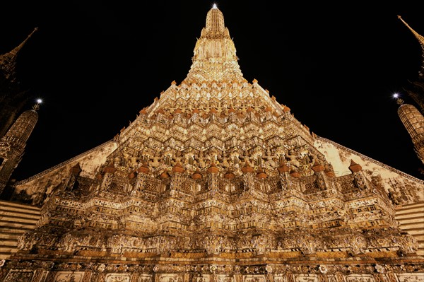 Facade of Wat Arun Temple at night