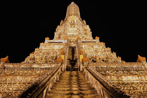 Facade of Wat Arun Temple at night