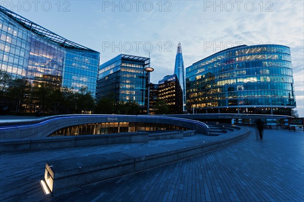 Office building complex at sunset