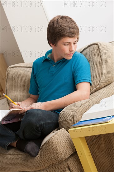 Boy (14-15) studying