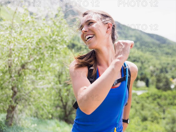 Portrait of athletic woman running