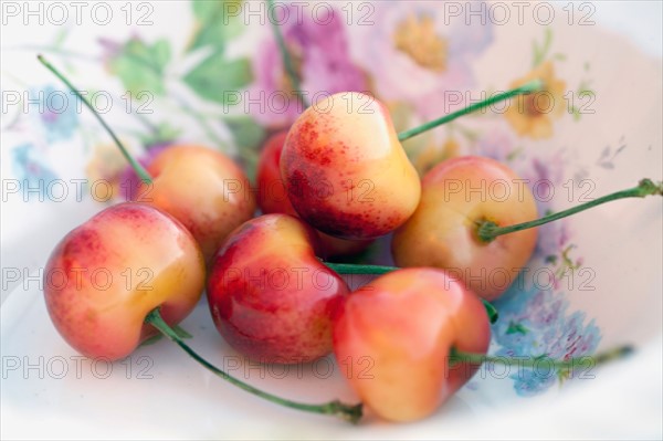 Detail of sour cherries in bowl