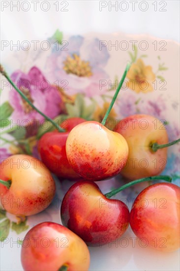 Detail of sour cherries in bowl