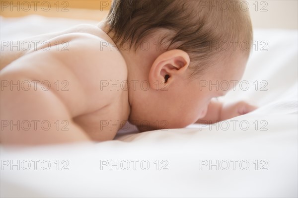 Baby girl (2-5 months) crawling.
Photo : Jamie Grill