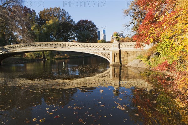 Footbridge over lake in Central Park. USA, New York State, New York City.
Photo : fotog