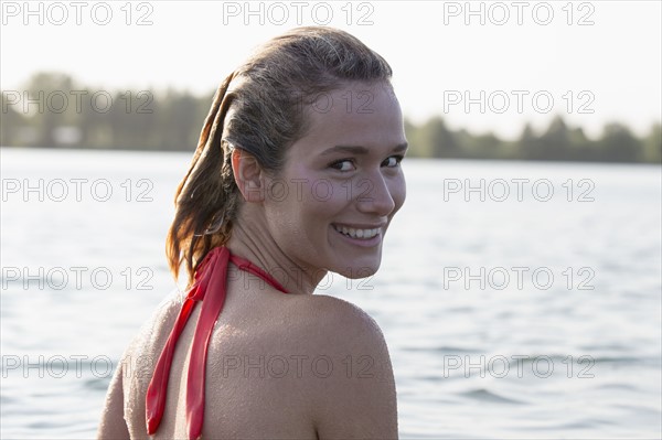 Portrait of beautiful woman in bikini. Netherlands, Gelderland, De Rijkerswoerdse Plassen.
Photo : Jan Scherders